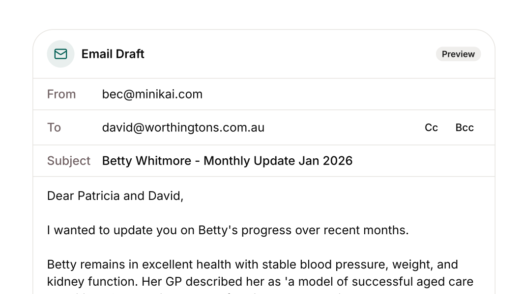 **Draft emails directly in chat** — ask your Mini to compose an email, review the draft, make edits, and send it without leaving the conversation.
