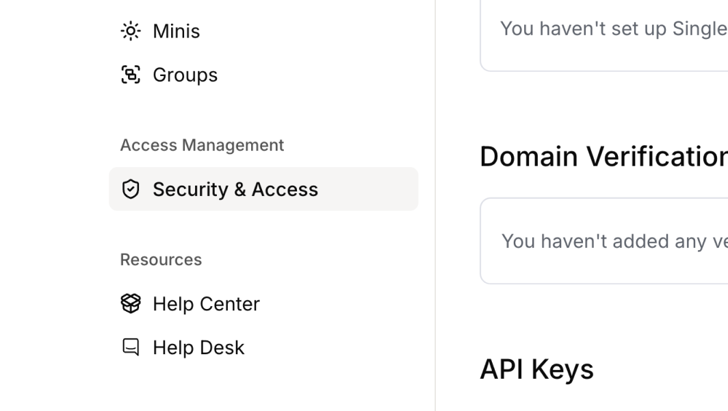 **Security and access features** available through Workspace Admin — including single sign-on (SSO), domain verification, audit logs, and log streams for sending activity data to security tools.