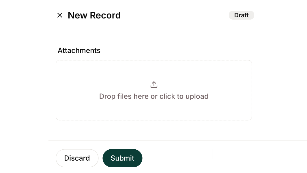 **Upload file attachments** directly when creating or editing records, right within the record widget.