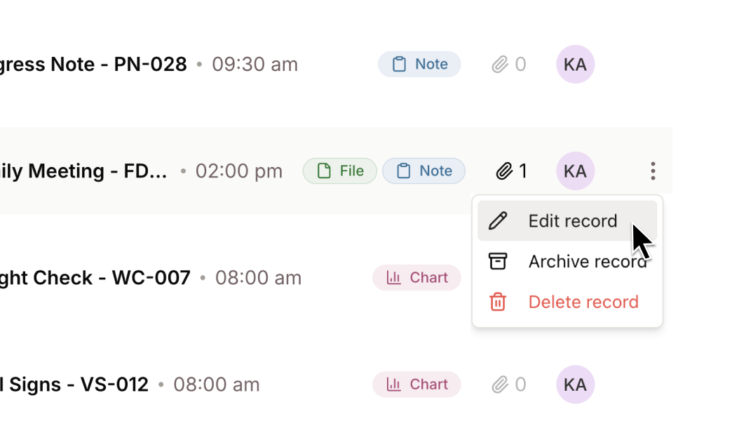 **Edit records directly in the timeline** without leaving the page — previously, records were read-only once created.