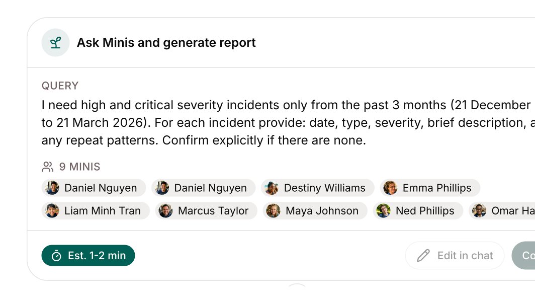 **The workspace agent now asks for confirmation** before running complex queries across multiple Minis — you see a summary of what it's about to do and can edit before it executes.